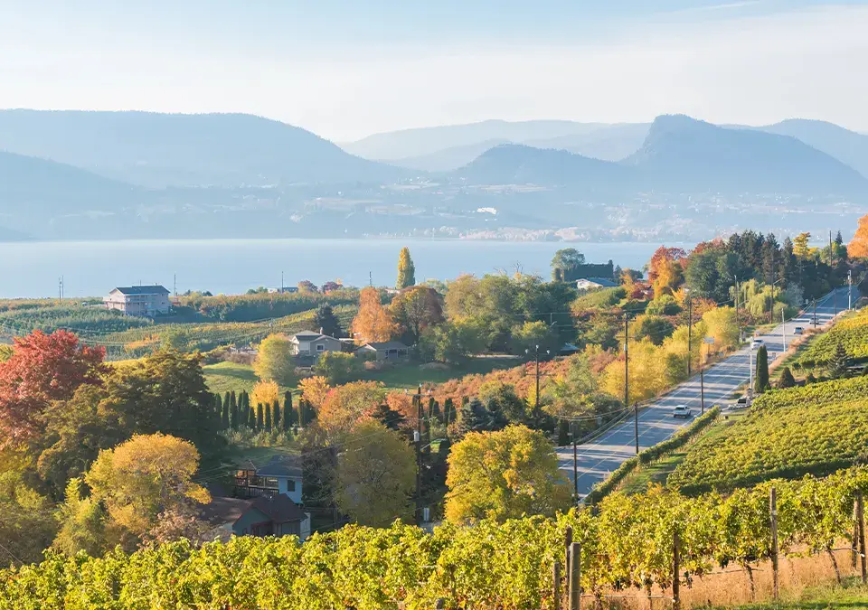 Penticton wineries in the Okanagan Valley near Skaha Lake.