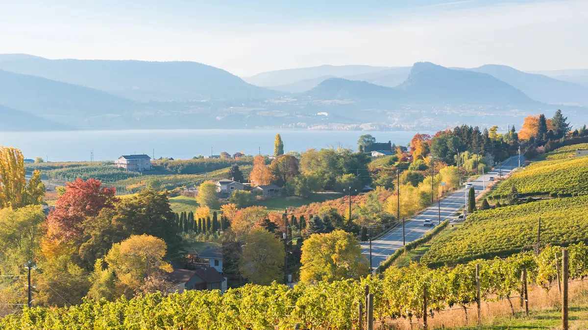 Penticton wineries in the Okanagan Valley near Skaha Lake.